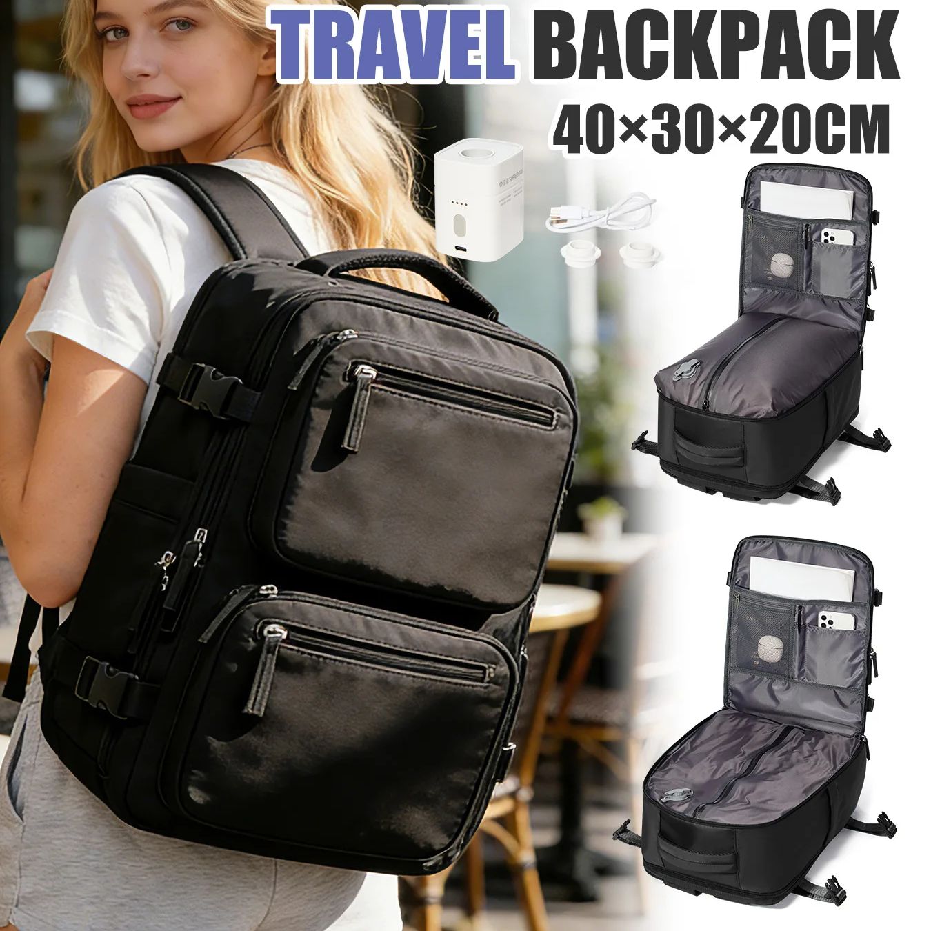 Drone Backpack - กระเป๋าเป้สะพายหลังสำหรับผู้หญิง กระเป๋าเป้สะพายหลังแบบสุญญากาศพร้อมปั๊ม กระเป๋าเดินทาง 40x30x20 ไรอันแอร์ วิซแอร์